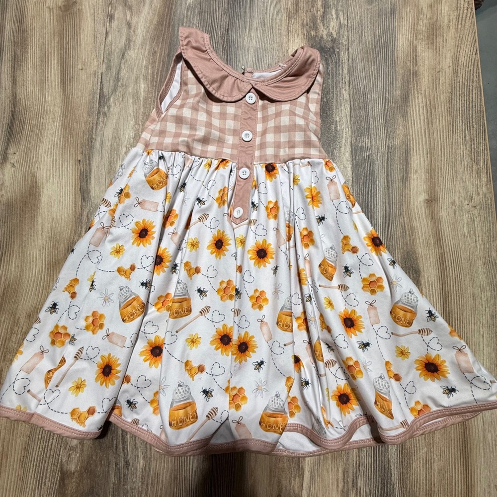 Dress Pink Sunflower Honeybee Gingham Cottagecore 4T